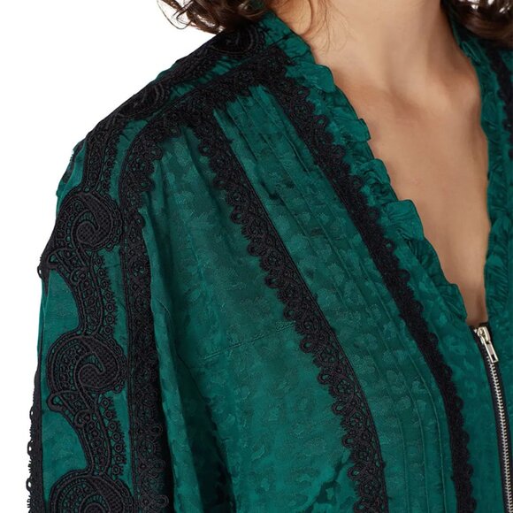 Koché Collective Long Sleeve Peplum Half Zip Ruffled Python Print - Picture 4 of 7